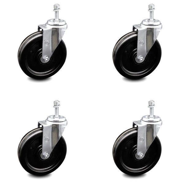 6 Inch Phenolic Wheel Swivel 3/8 Inch Threaded Stem Caster Set